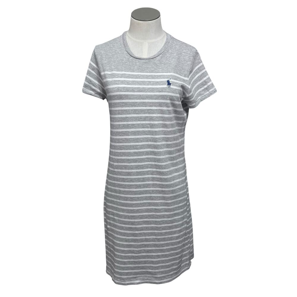 Polo Ralph Lauren Preppy Casual Lounge Stripe Short Sleeve Logo Shirt Dress Sz M